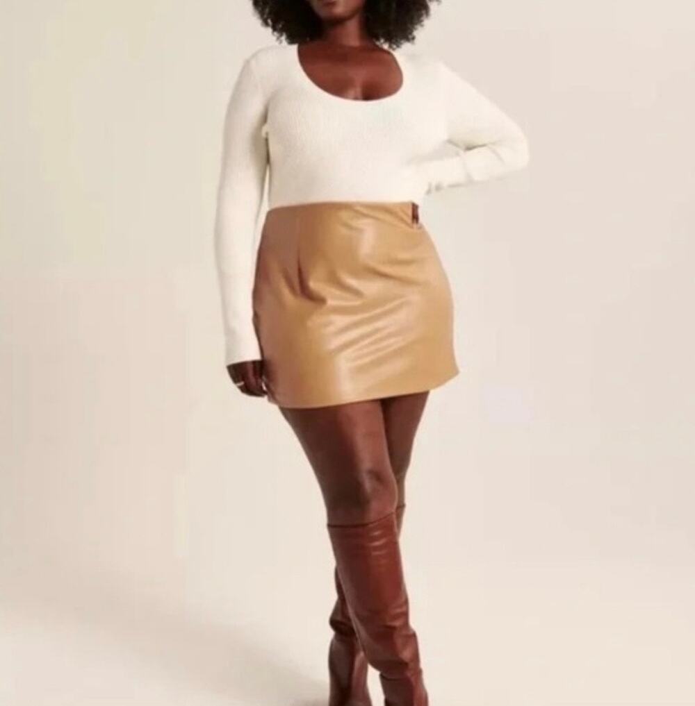 Abercrombie & Fitch Vegan Leather NWOT High Rise Mini Skirt In Tan Color